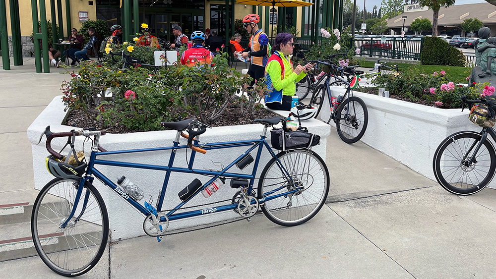 Kathy (and the Tango) taking a well-deserved break on a 70-mile ride